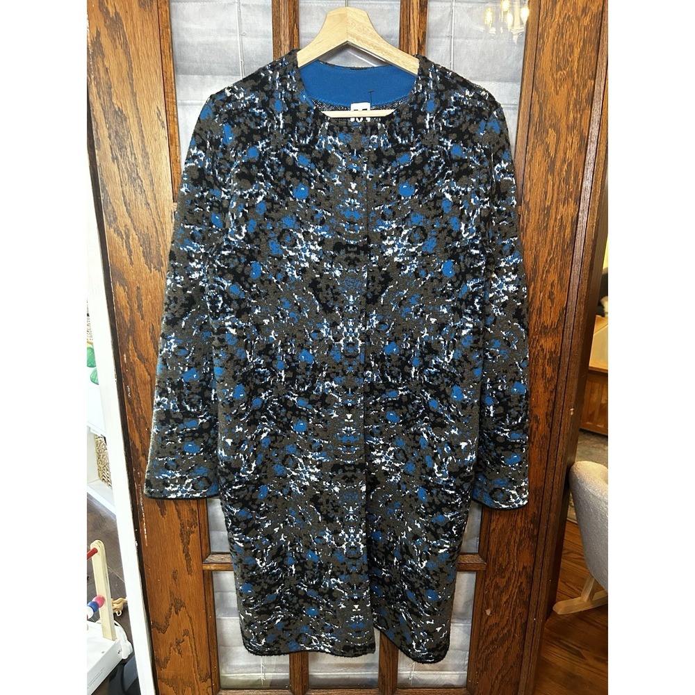 M By Missoni Jaquared‎ Knit Blue And Grey Car Coat
